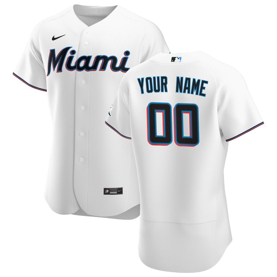 Cheap Mens Miami Marlins Nike White Home Authentic Custom MLB Jerseys